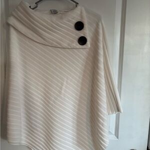 Elegant White Poncho with Button Accents